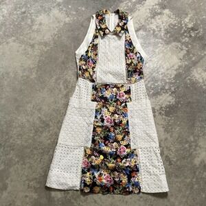 Mary Katrantzou White Eyelet Dress Floral Collar Women’s Size 4‎ Sleeveless